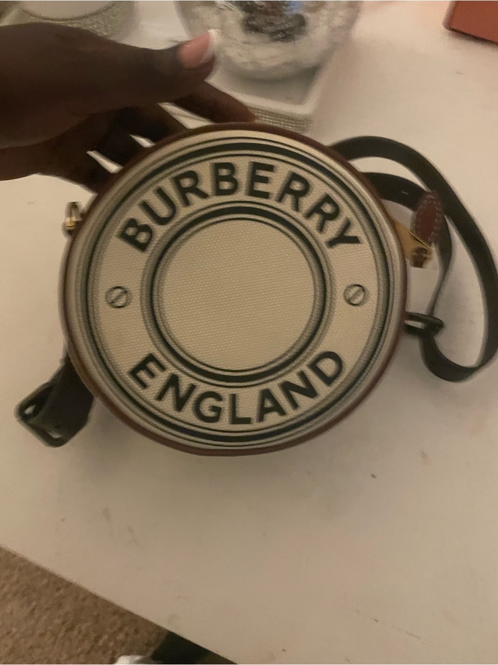 Burberry Round Canvas Belt Bag in Cream and Brown - Picture 5 of 6
